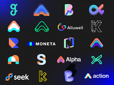 logo collection a ai alpha alphabet b brand identity branding creative crypto identity k lettermark letters logo logos minimal monogram r web3