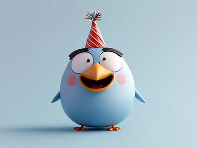 Happy Birthday Funny Bird 3d 3d character 3d design 3d illustration 3d style bird character bird illustration blue bird cartoon cartoon bird cartoon style cartoonsaz character design design funny funny bird graphic design happy happy birthday illustration