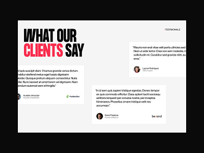 Testimonials section for a creative studio design graphic design typography ui ux