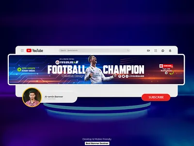Football sports youtube channel banner Design art channel cover graphic design social media cover youtube banner