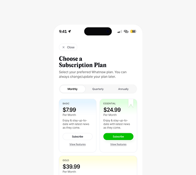 Subscription Plans app b2c design product design ui ux