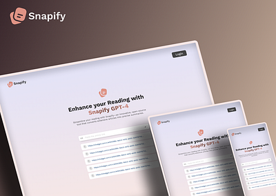 Snapify: Transform Your Reading Experience ai ai summarizer artificial artificial intelligence chatbot chatgpt gemini google gpt openai snapify summarize summarizer ui uiux ux web design website