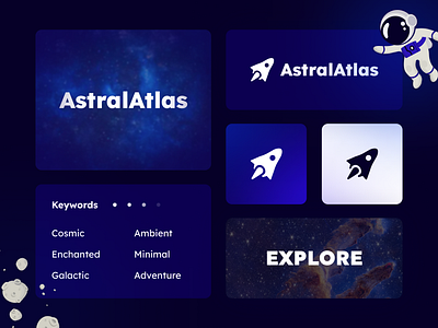 AstralAtlas - Bento Box Grid astronaut astronomy bento board box branding design galaxy graphic grid illustration logo minimal rocket sohan sohanck space website