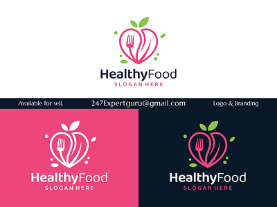 Healthy food logo design with fork love and leaf design graphic creative logo food logo fork love healthy logo logo design modern logo unique logo