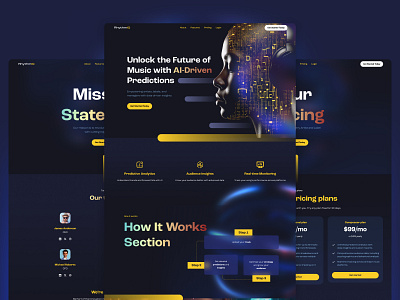 RhythmIQ Ai Music Website & Dashboard Design ai branding creativerafat figma figmadesign maxrafat musicindustry musicplatform musictech predictiveanalytics ui userexperience