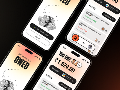 Owed Mobile App | Split Money Easily | UI Design android app ios money orange split ui ux white