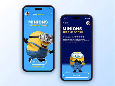 Minions - 3D interaction - Movie booking ticket app 3d 3d animation animation booking ticket despicable me interaction design minions mobile app design motion graphics movie app spline ui user experience user interface