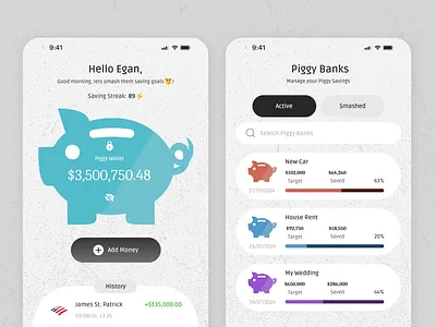 Piggy Bank app branding design finance fintech graphic design iconography illustration logo money typography ui ux vector