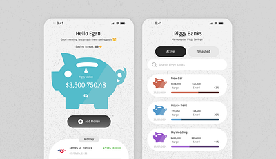 Piggy Bank app branding design finance fintech graphic design iconography illustration logo money typography ui ux vector