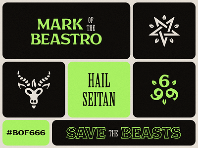 Mark of the Beastro | Brand Bento 666 badge baphomet brand branding food green horror leaf occult pentagram plants satanic typography vegan restaurant visual identity