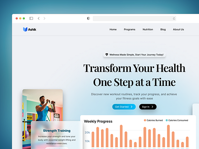 Health & Fitness Care Website Concept art direction blue concept elegant glassmorphism landing page minimal product design ui uiux user experience user experience design user interface design ux visual design web web app web application web design website design