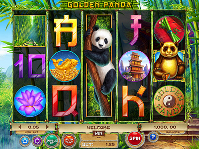 The Main UI design for the slot machine "Golden Panda" chinese slot chinese symbols digital art digital design gambling game art game design game ui graphic design panda slot panda themed reels design reels ui slot art slot design slot reels slot ui ui ui design