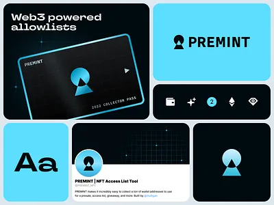 PREMINT Brand bento blue branding card crypto iconography icons premint social type typography visual identity web3