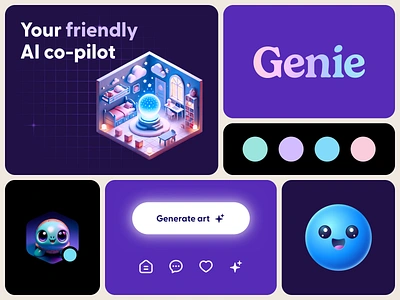 Genie Visual Identity avatar brand branding button character color palette genie glow iconography type typography visual identity