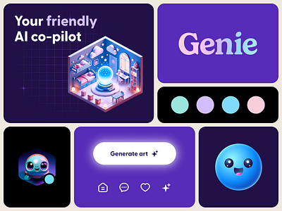 Genie Visual Identity avatar brand branding button character color palette genie glow iconography type typography visual identity