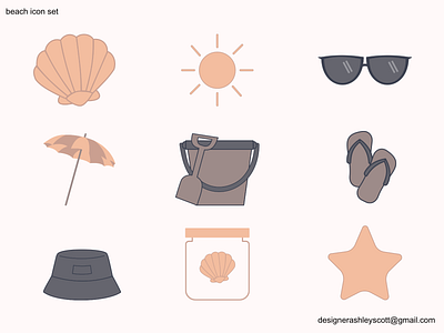 Beach Icon Set beach branding beach icons black designer black graphic designer bucket hat icon flip flop icon florida graphic designer florida icon designer icon designer jacksonville graphic designer jar icon sandal icon seashell icon start a beach business start a business summer icons umbrella icon