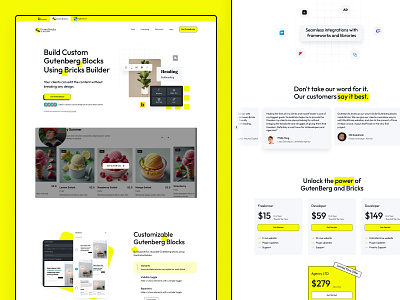 GutenBricks site redesign - a WordPress plugin landing page branding landing neon yellow ui web design wordpress