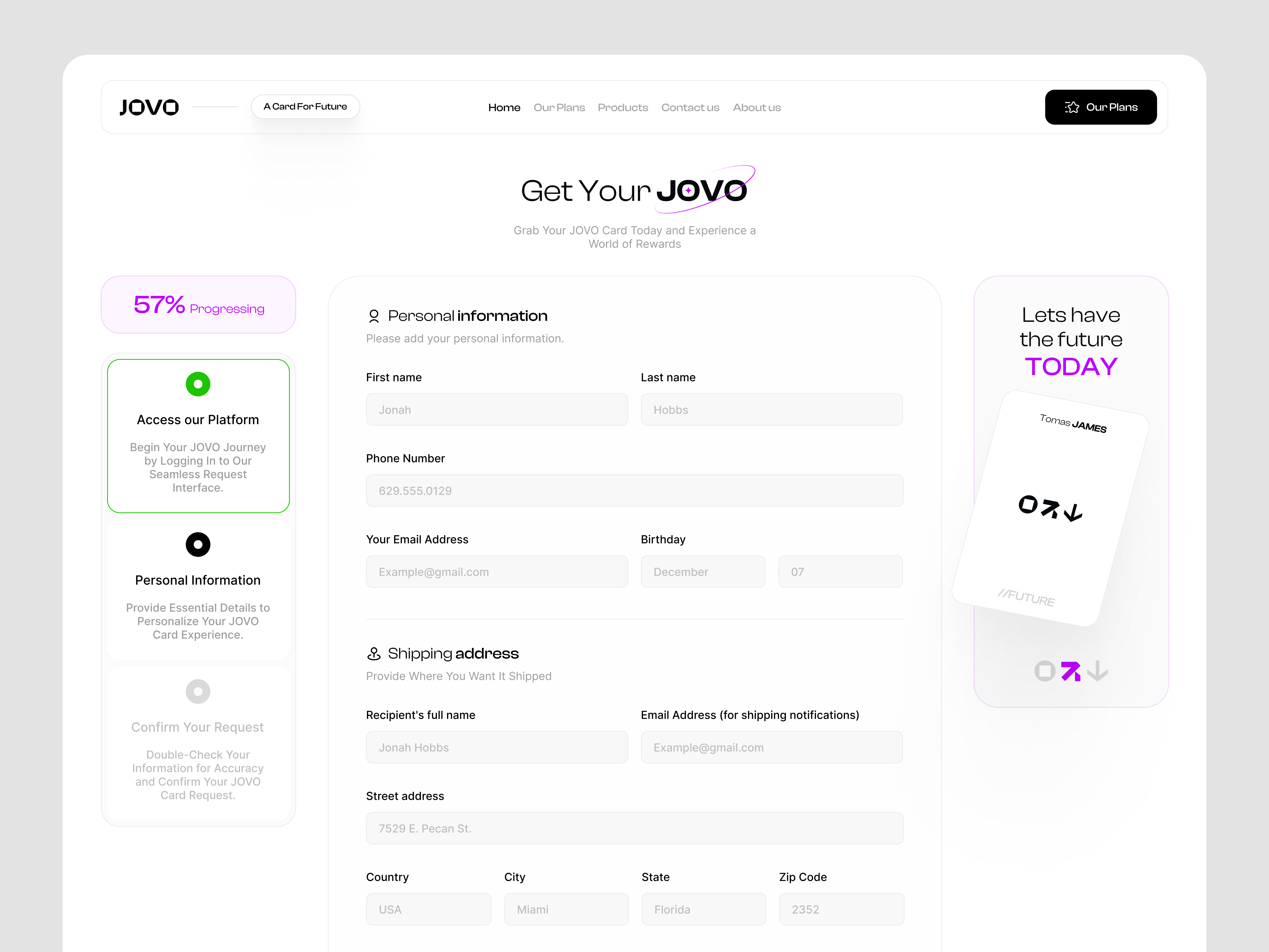 JOVO Card - Payment Details banking card clean finance fintech interface landing landing page minimal pay payment progress ui uix user interface ux wallet web web design