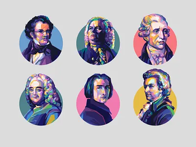classical composers #1 artstyle avatar classic colorful composer illustration music portrait portrait illustration vector