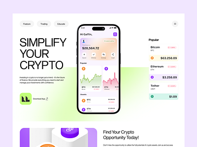 Crypto Wallet App landing page - Website Design bitcoin branding crypto crypto website custom website design finance illustration popular ui ux web design website website design