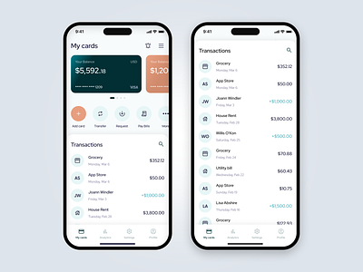 Finance mobile app banking cards design finance green minimal mobile mobileapp transactions ui ux