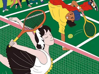 B-boy and ballerina who love tennis Illustration artwork b boy ballerina ballet battle character dance dancing drawing energetic graphic design illustration korean sport tennis