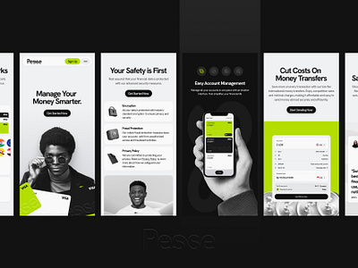 Pesse - Responsive Mobile bank banking card currency dollar finance fintech hero landing modern money page responsive mobile section style transaction transfer wallet web design