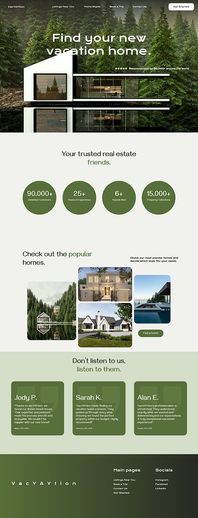 VacYAYtion Real Estate Landing Page architecture booking clean design figma forest home hotel house landing page minimal modern modern website property website real estate real estate agent ui uiux web design webdesign