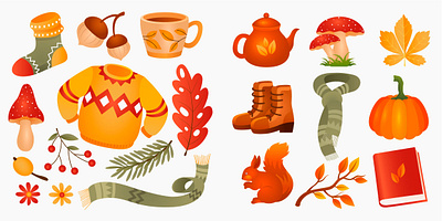 Autumn element collection autumn autumn element design gradient graphic design icons vector