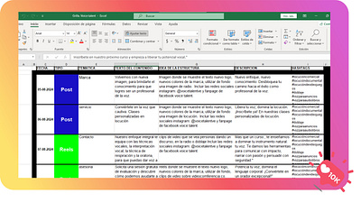 Creación de Grillas de contenido copywrite descripción gestión de redes sociales planificación de contenido