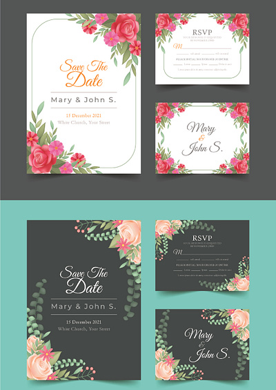 Beautiful floral wedding invitation card set design design floral design graphic design invitation template vector wedding invitation template