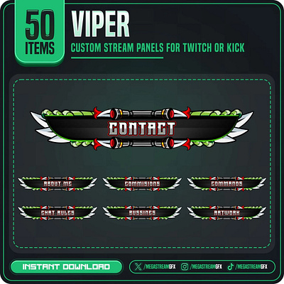 50x Viper Panels | Animal Twitch Panels animation green color panel