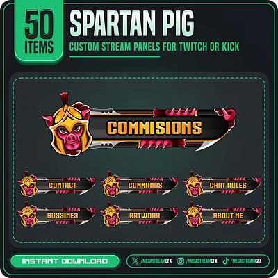 50x Spartan Pig Panels | Animal Twitch Panels spartan babi panel