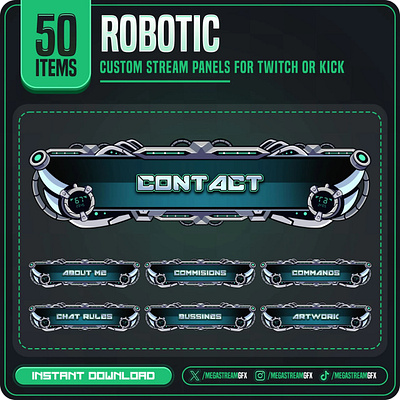 50x Robotic Panels |Robotic Twitch Panels animation robotic stream