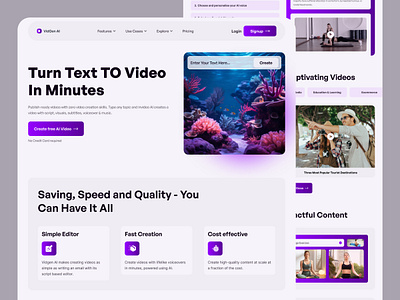 Video generator AI application website design ai aiapplication aidesign aiwebsite application design figma generator homepage landingpage saas saaswebsite text to video uidesign uiux video web website webtemplate webui