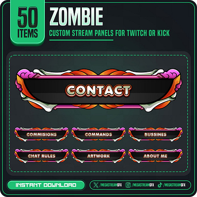 Zombie Theme Panels | 50x Zombie Knight Twitch Panels animation orange twitch panel