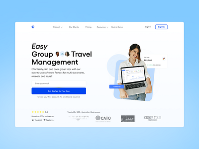 Travel Management Software — Hero Section UX/UI Redesign animation branding hero section interface design modern ui product design saas ui travel software trust signals ui ui design ui redesign uianimation ux design ux laws ux strategy uxui web redesign website redesign