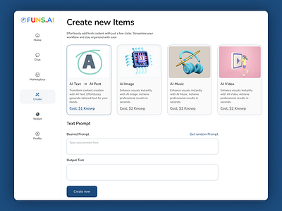 Create new Items: AI ai product ui ux web