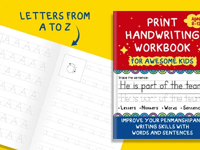Print Handwriting Workbook for Awesome Kids Ages 8-12 amazon kdp awesome kids book book cover buy now children book childrens book coloring coloring book cover graphic design kdp kdp coloring book kids book kids coloring book print handwriting workbook words and sentences workbook