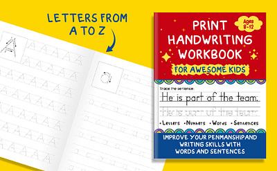 Print Handwriting Workbook for Awesome Kids Ages 8-12 amazon kdp awesome kids book book cover buy now children book childrens book coloring coloring book cover graphic design kdp kdp coloring book kids book kids coloring book print handwriting workbook words and sentences workbook