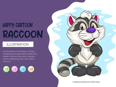 Happy Cartoon Raccoon. adorable animal art cartoon character comic coon design illustration mascot print raccoon sticker tshirt vector