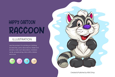 Happy Cartoon Raccoon. adorable animal art cartoon character comic coon design illustration mascot print raccoon sticker tshirt vector