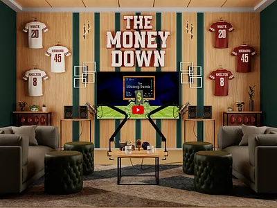 The Money Down Podcast Studio 3D Interior - Client Project 3d illustration 3d modeling 3d podcast studio 3d render 3d scene 3d studio architecturaldesign architecturalvisualization blender blender3d illustration interior interior 3d interior design logo podcast podcast studio sports visualization website design