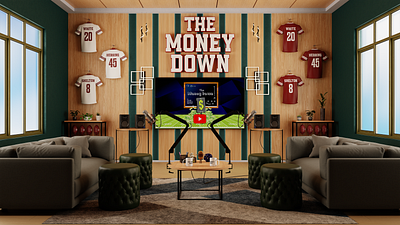 The Money Down Podcast Studio 3D Interior - Client's Project 3d illustration 3d modeling 3d podcast studio 3d render 3d scene 3d studio architecturaldesign architecturalvisualization blender blender3d illustration interior interior 3d interior design logo podcast podcast studio sports visualization website design