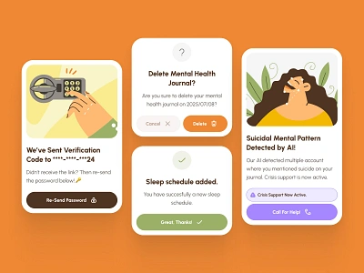 freud: AI Mental Health App | Modal/Dialog Popup UIUX ai mental health app clean dialog dialog ui mental health mental health companion mental health ui mental health ui kit mindfulness mindfulness app mindfulness ui minimal modal modal ui orange popup popup ui therapy therapy app ui kit