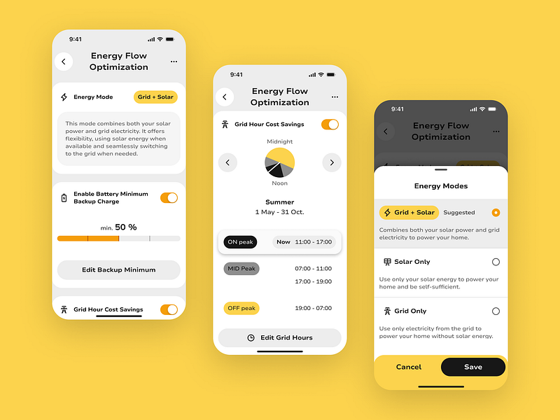 Energy Flow Optimization app control data design digital electricity energy flow mobile monitoring optimisation settings smart solar ui ui design uiux ux