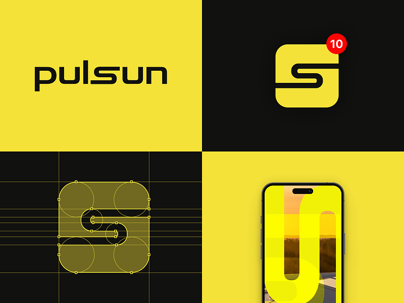 Pulsun Branding app black branding dark design digital energy keyline logo mobile monitoring notifications smart solar ui ui design uiux ux yellow