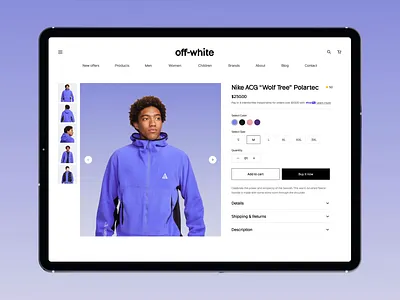 Off-White: Luxury E-commerce Product Detail Page animation checkout page cloth brand design e commerce product e commerce website designer fashion website interaction ecommerce luxury e commerce online store product design product details page shopping app ui ui ux design agency 2024 ux designer wavespace