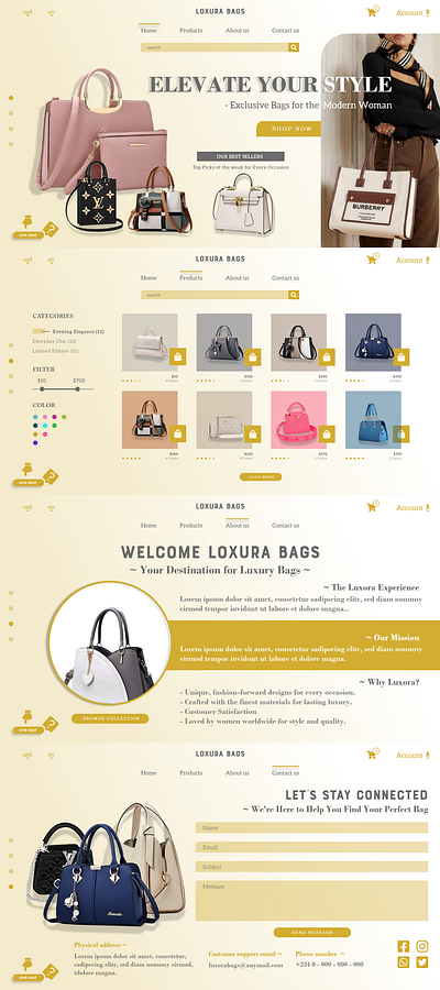 Luxura Bags: Elegant Web Design for Luxury Bags e commerce graphic design luxury design ui ux web design