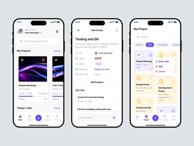 Project Management Mobile App android android app app app design ios management mobile mobile app project management task list task management task management app task manager tasks to do app todo tracking ui uiux ux